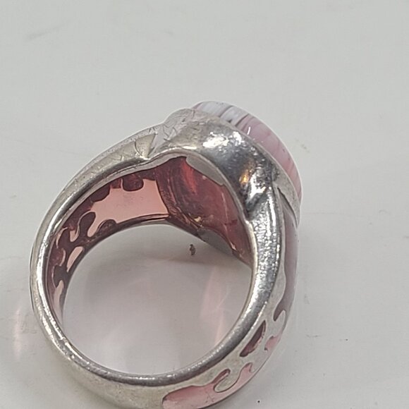 alan  K Sterling Silver 925 ring Pink floral Millifiori Glass Flower Ring - Picture 4 of 9